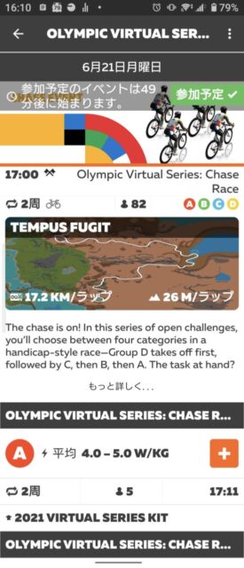 ZWIFT　オリンピックバーチャルシリーズ　参加 Olympic Virtual Series: Chase Race